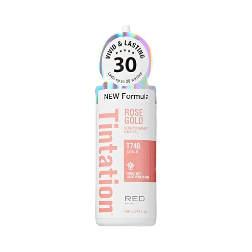 Red by Kiss Tintation Semi-Permanent Hair Color, Aloe Vera Water Based, Argan Oil, Olive Oil, Collagen & Keratin, Long-Lasting Color Dye (Rose Gold, 5