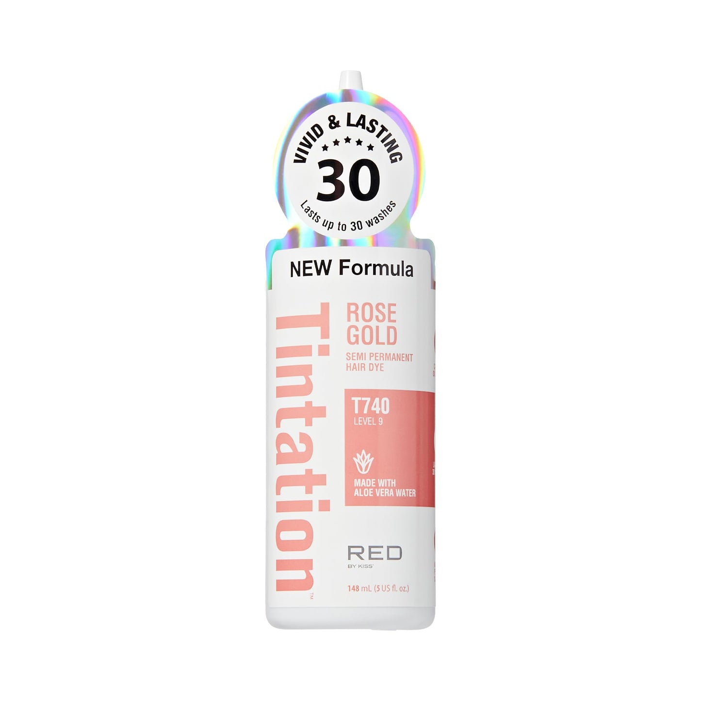 Red by Kiss Tintation Semi-Permanent Hair Color, Aloe Vera Water Based, Argan Oil, Olive Oil, Collagen & Keratin, Long-Lasting Color Dye (Rose Gold, 5