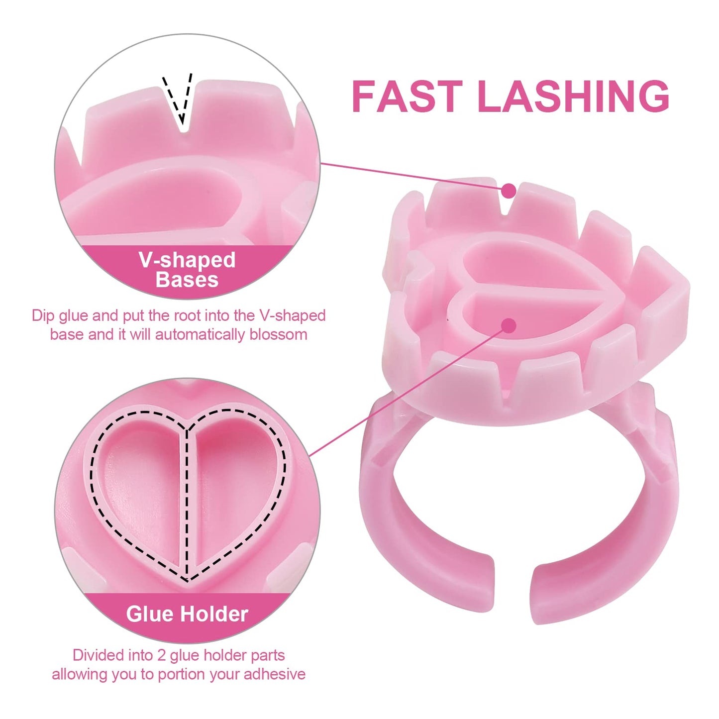 Glue Rings - Autdor 500Pcs Glue Rings for Eyelash Extensions Pink Lash Glue Rings Pigment Ring Cups Lash Glue Holder for Lash Extension Supplies