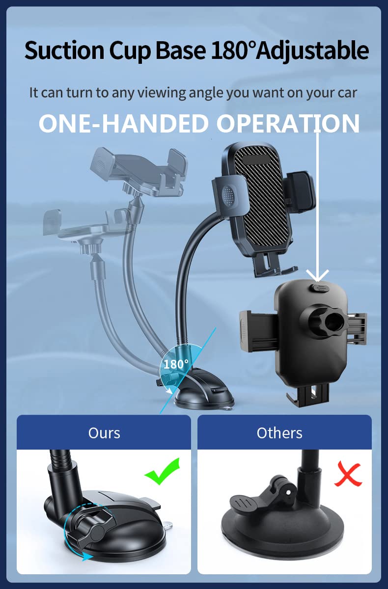 Ywecan Phone Mount for Car [Military Grade Suction] 360° Adjustable Gooseneck Long Arm Dashboard Windshield Vent Car Phone Holder Mount for iPhone…