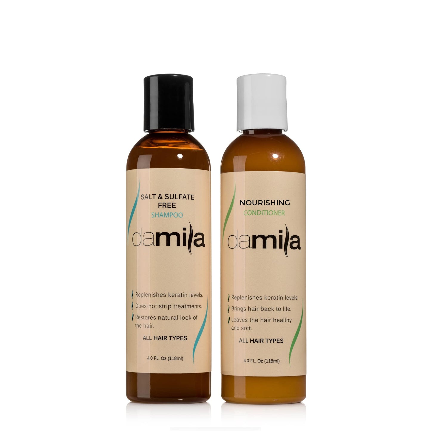 Damila Salt & Sulfate Free Shampoo & Conditioner for Keratin and Color Treated Hair - Professional Keratin Value Pack for Damaged, Frizzy, Curly, Dry
