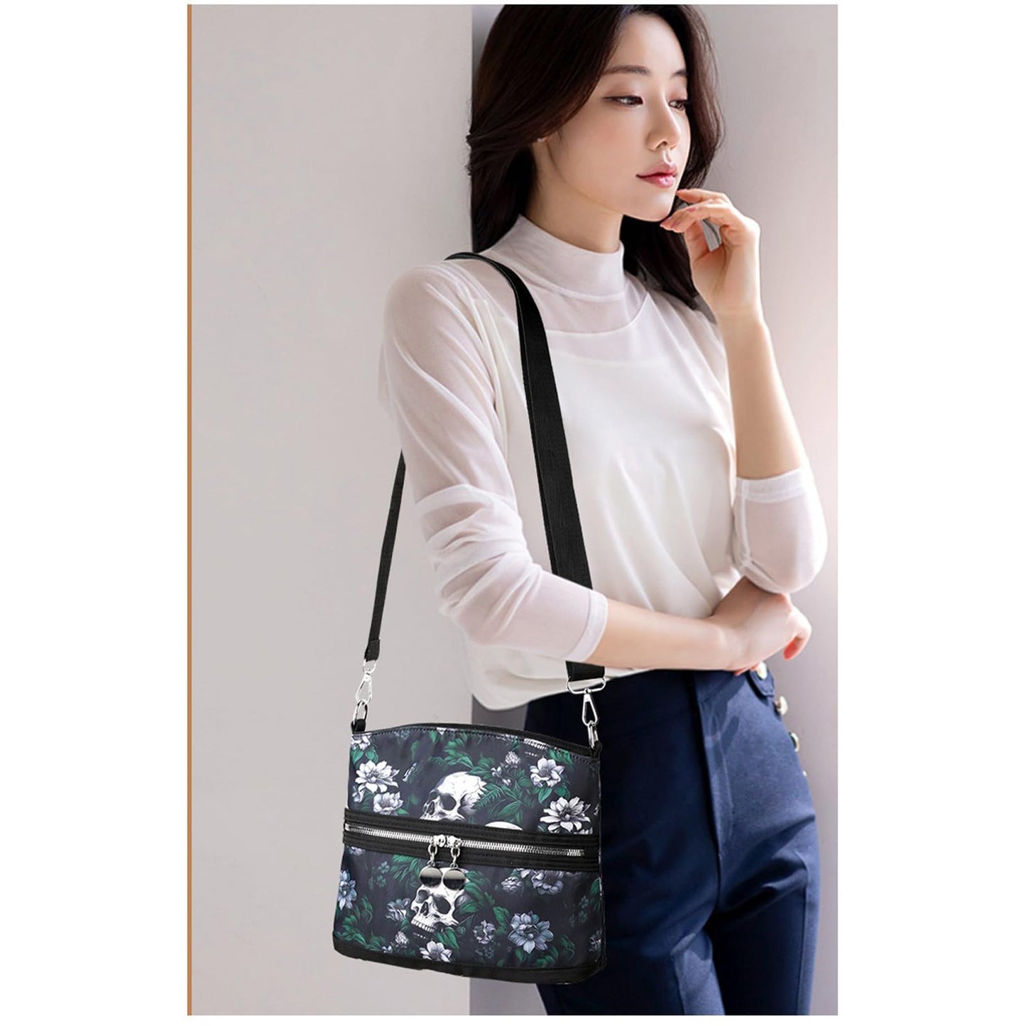 MEOKIM Women's Skull Shoulder Bag, Gothic Skull Wallet Y2k Backpack Street Hippie Backpack (green,One Size)