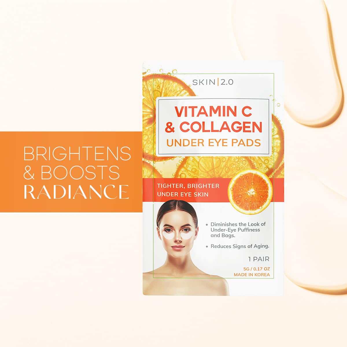 Skin 2.0 Vitamin C & Collagen Under Eye Patches - Dermatologist Tested - Brightens Dark Circles, Tightens Under Eye Area, Anti-Aging - Natural