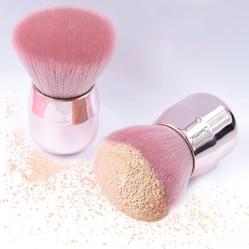 RUNGANG Nail Dust Brush for Acrylic and Dip Powder - Soft Kabuki Nail Cleaner Brush for Manicure, Makeup, Nail Art - Pink Handle
