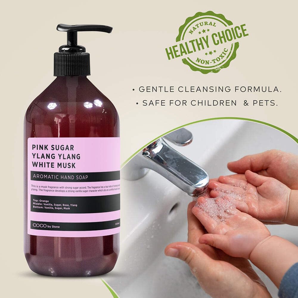 COCO by Stone 16oz Hand Soap (Pink Sugar | Ylang Ylang | White Musk Inspired by VS) - Vegan Castile Soap with Soft Lather and Lasting Sweet Floral