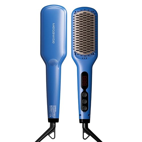 MEGAWISE Pro Ceramic Ionic Hair Straightener Brush for Home Salon | MCH Fast 20s Heating Tech with Auto-Off Safety | Anti-Scald with Universal Dual