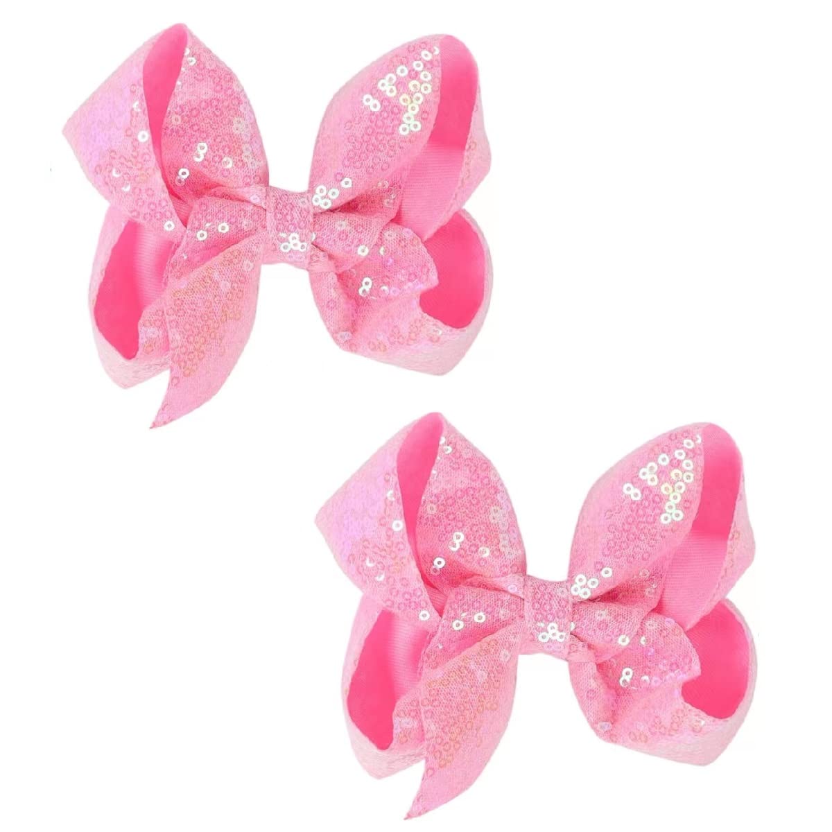 AMYDECOR 6 Inch Pink Sparkly Glitter Sequin Hair Bows for Girls Toddlers Kids Children Teenage (2PCS)