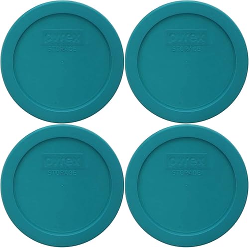 Pyrex 7201-PC 4-Cup Turquoise Plastic Replacement Food Storage Original Genuine Pyrex Lid, Made in USA - 4 Pack