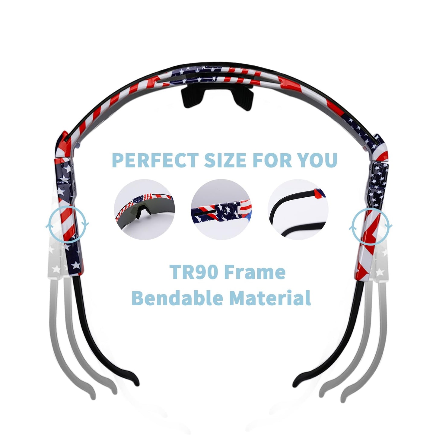 Wapreta Youth Baseball Sunglasses Men and Women Polarised Sports Sunglasses TR90 Adjustable Cycling Glasses Driving Running (C4)