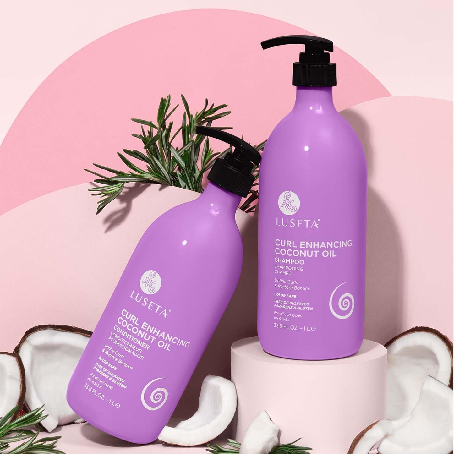 Luseta Curly Hair Shampoo and Conditioner Set - Define Curls and Restore Bounce with Coconut Oil for Waves and Curls, Intensely Moisturizing, Color