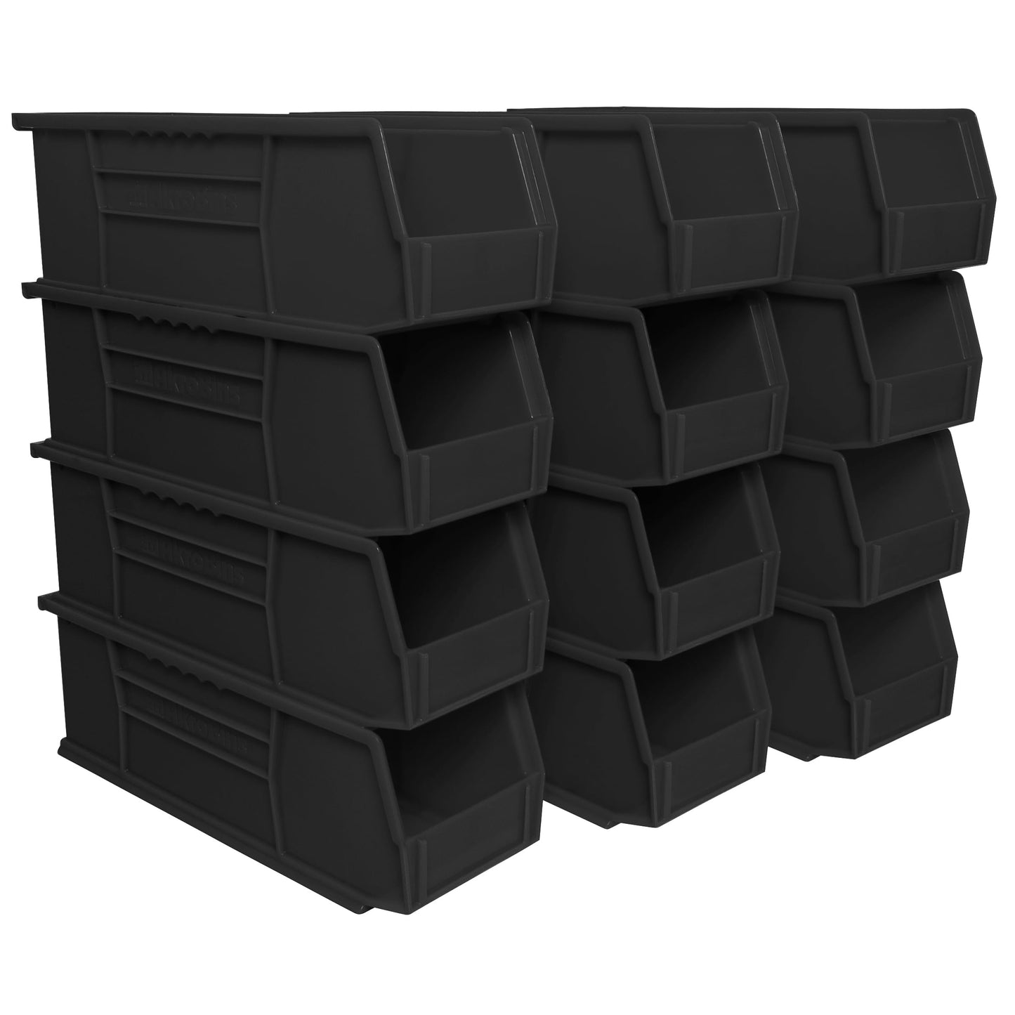 Akro-Mils 30234 AkroBins Plastic Storage Bins, Space-Saving Stackable Bins for Garage, Pantry, Craft Organization, 15" x 5" x 5", Black, 12-Pack