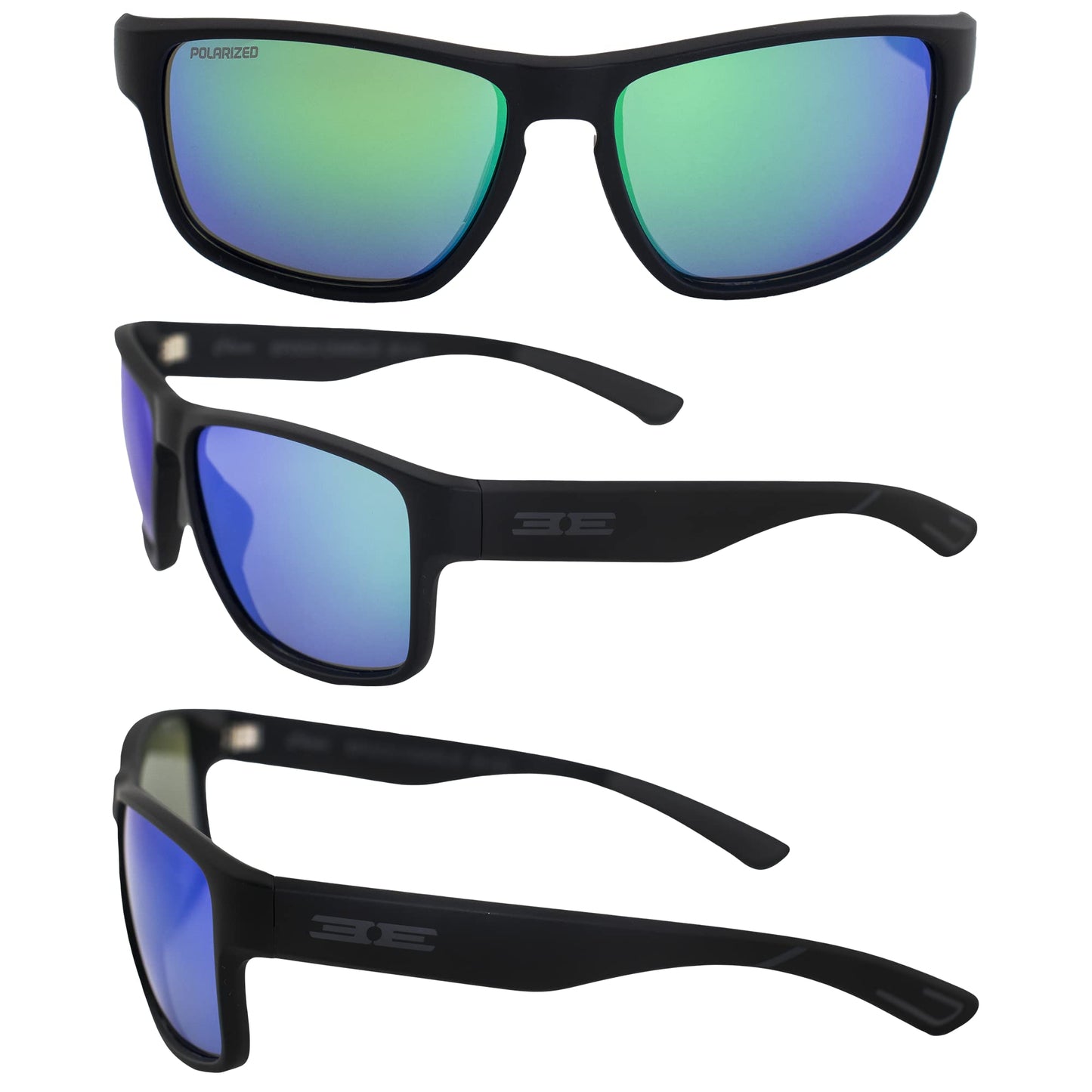 Epoch Eyewear Charlie Sport Fishing Sunglasses 2Pair Black Frame Polarized Green Mirror Lens & Blue Mirror Lens