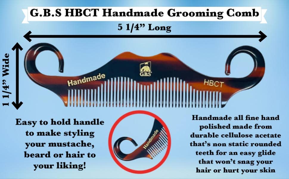 GBS 3 pk HBCT- Handle Bar Style - 5 1/4" Long - Anti Static No Cling No Snag Smooth Edges - Hand-Made of Quality Cellulose Acetate, Saw-Cut & Hand