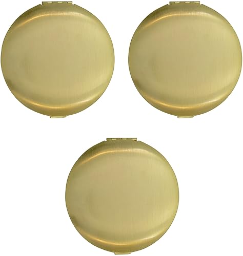 Stephanie Imports Set of 3 Double Sided Magnifying Compact Mirrors with Brushed Metal Finish (Gold, Round)