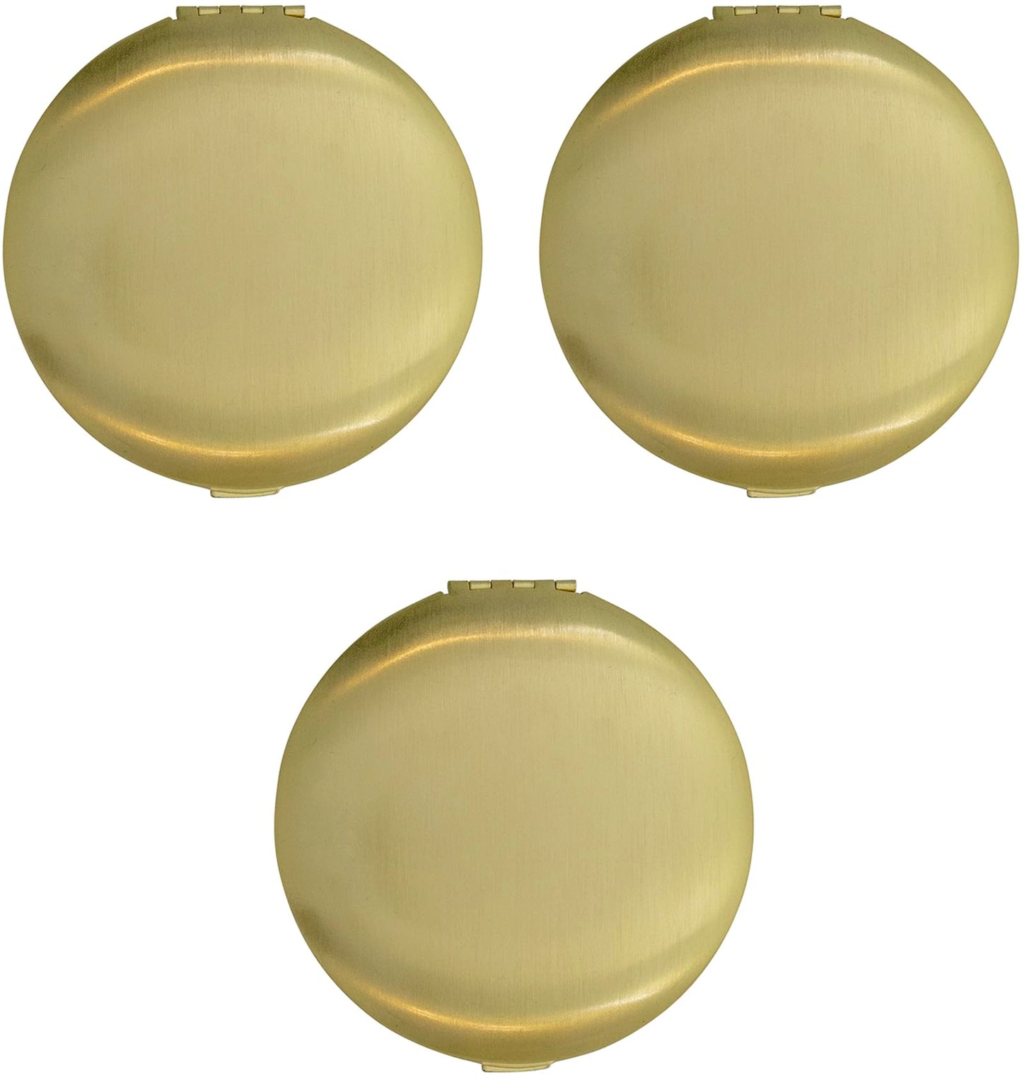 Stephanie Imports Set of 3 Double Sided Magnifying Compact Mirrors with Brushed Metal Finish (Gold, Round)
