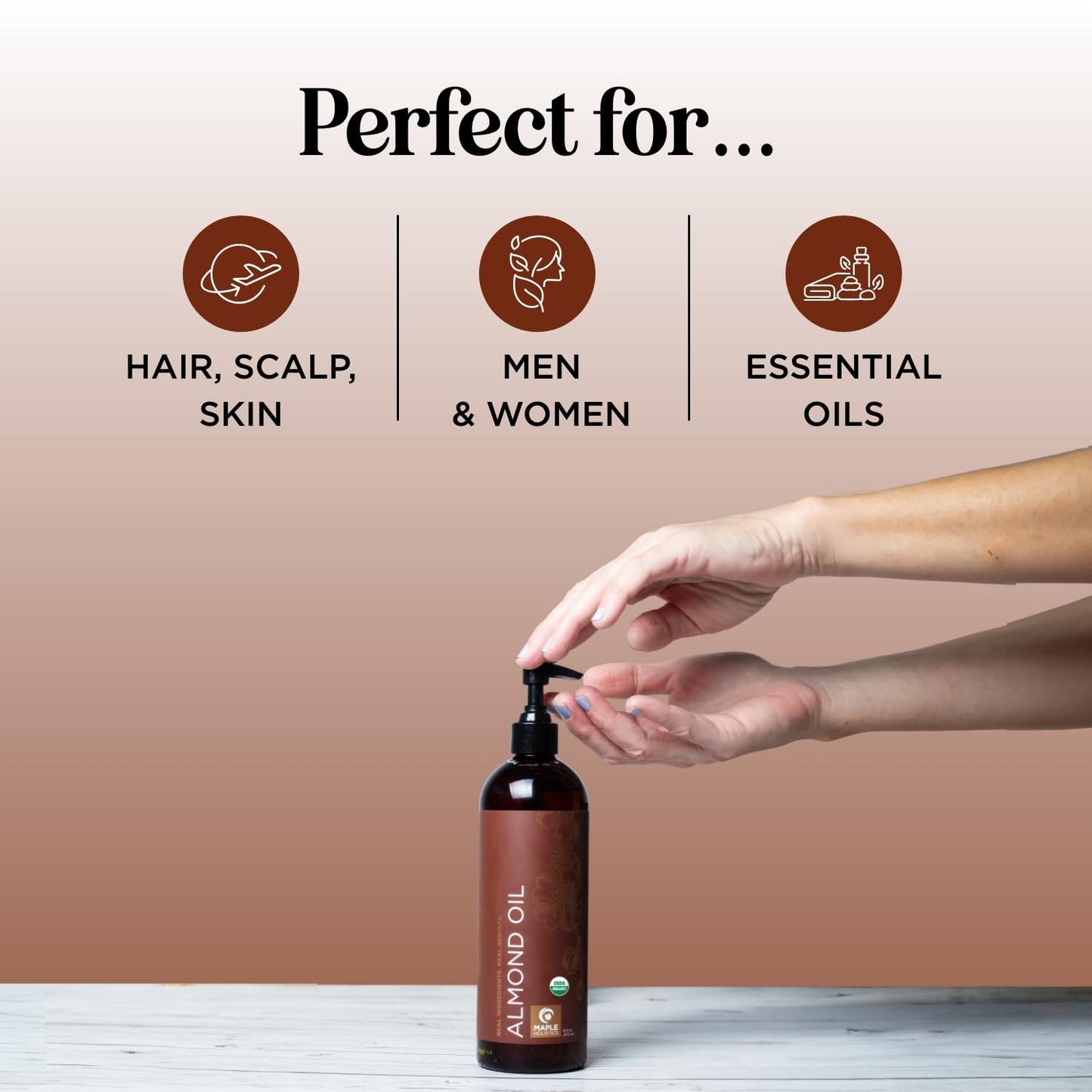 USDA Organic Sweet Almond Oil - Pure Cold Pressed Organic Almond Oil for Skin Hair and Nails - Moisturizing Organic Body Oil for Women and Men plus