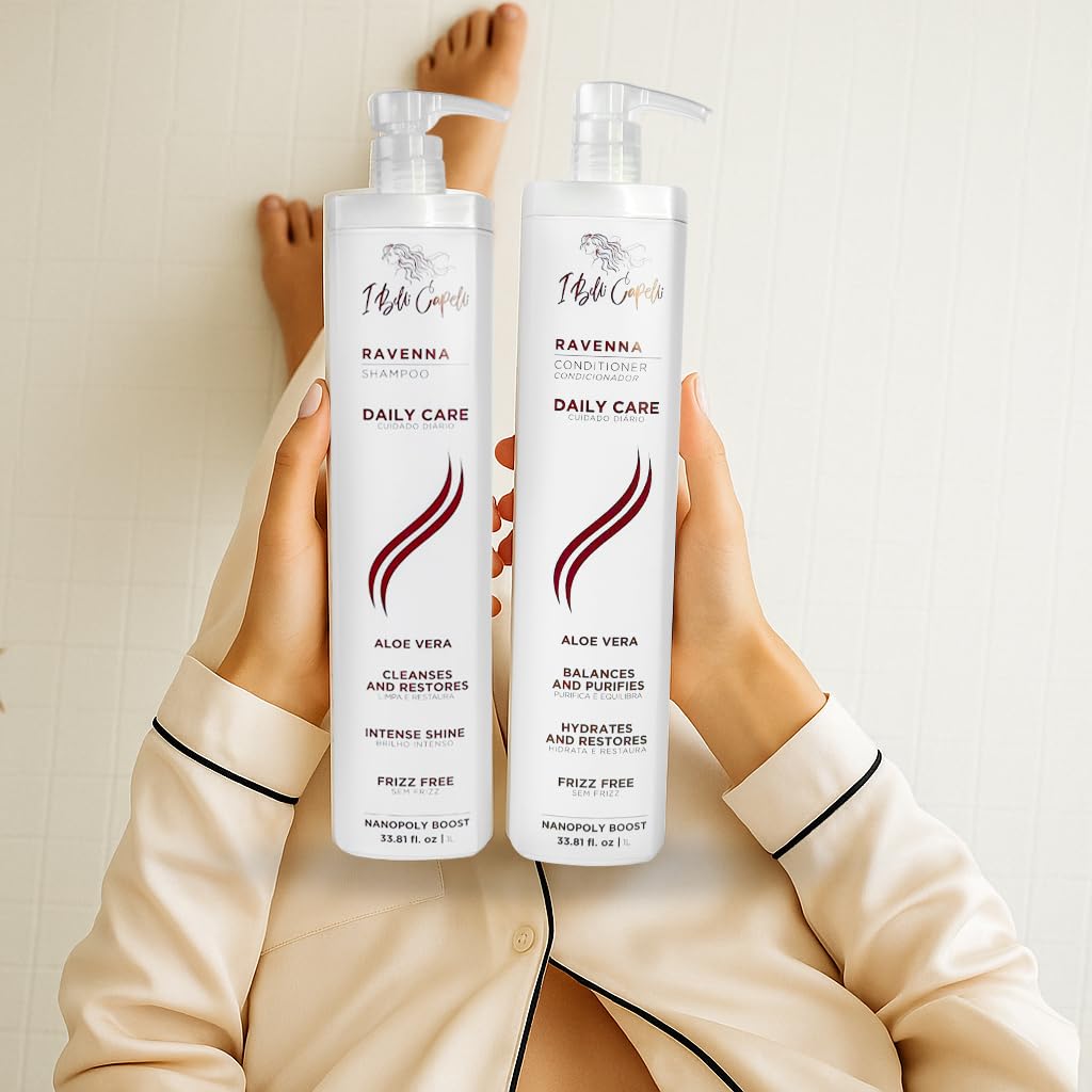 I Belli Capelli Ravenna Aloe Vera Shampoo & Conditioner Set - Paraben-Free, Deep Moisture, Breakage Reduction for Dry, Damaged & All Hair Types, 2×1L