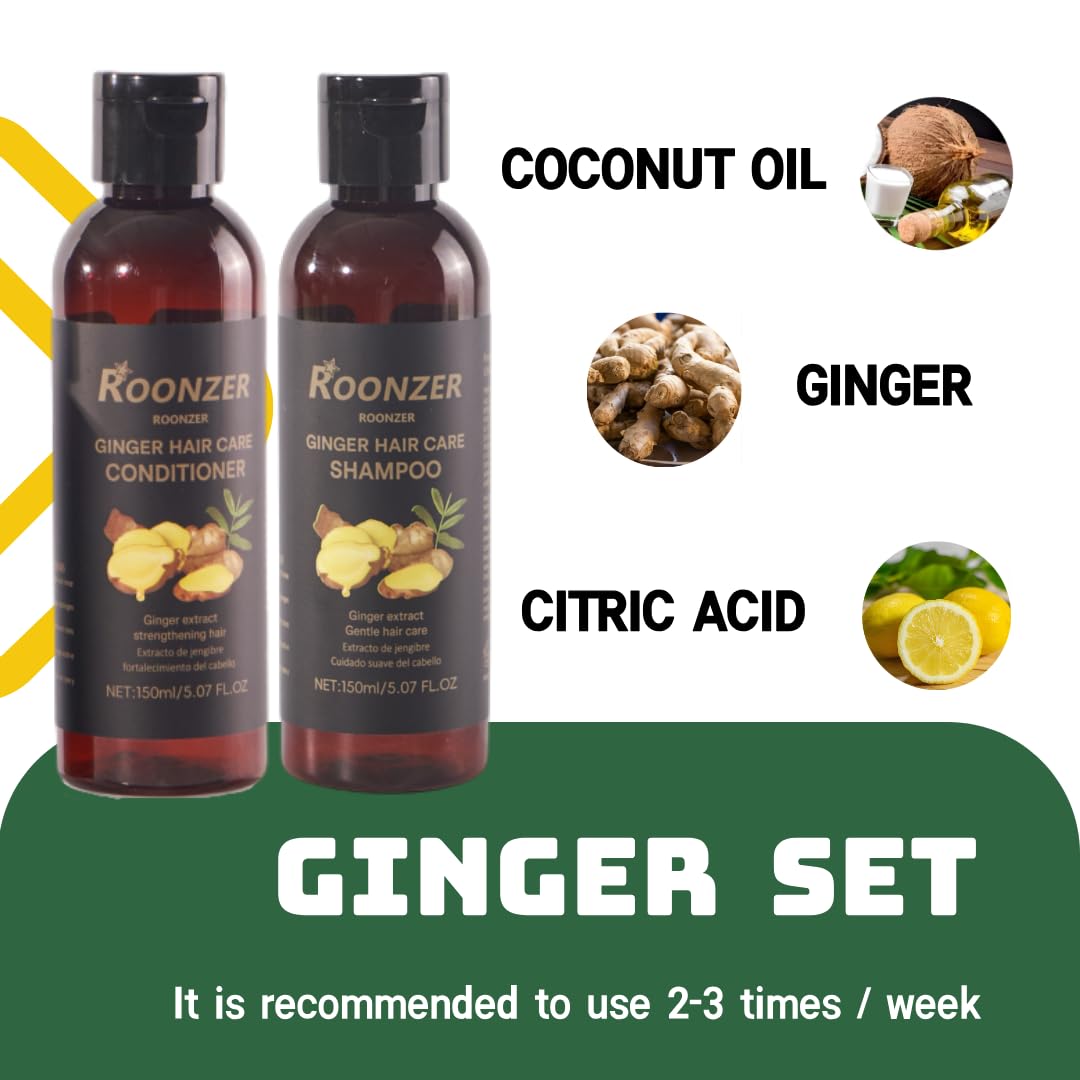 ROONZER Ginger Shampoo & Conditioner Set | Deep Cleanser + Intense Hydration | Strengthening & Frizz-Free Formula for All Hair Types 150ml 2pcs