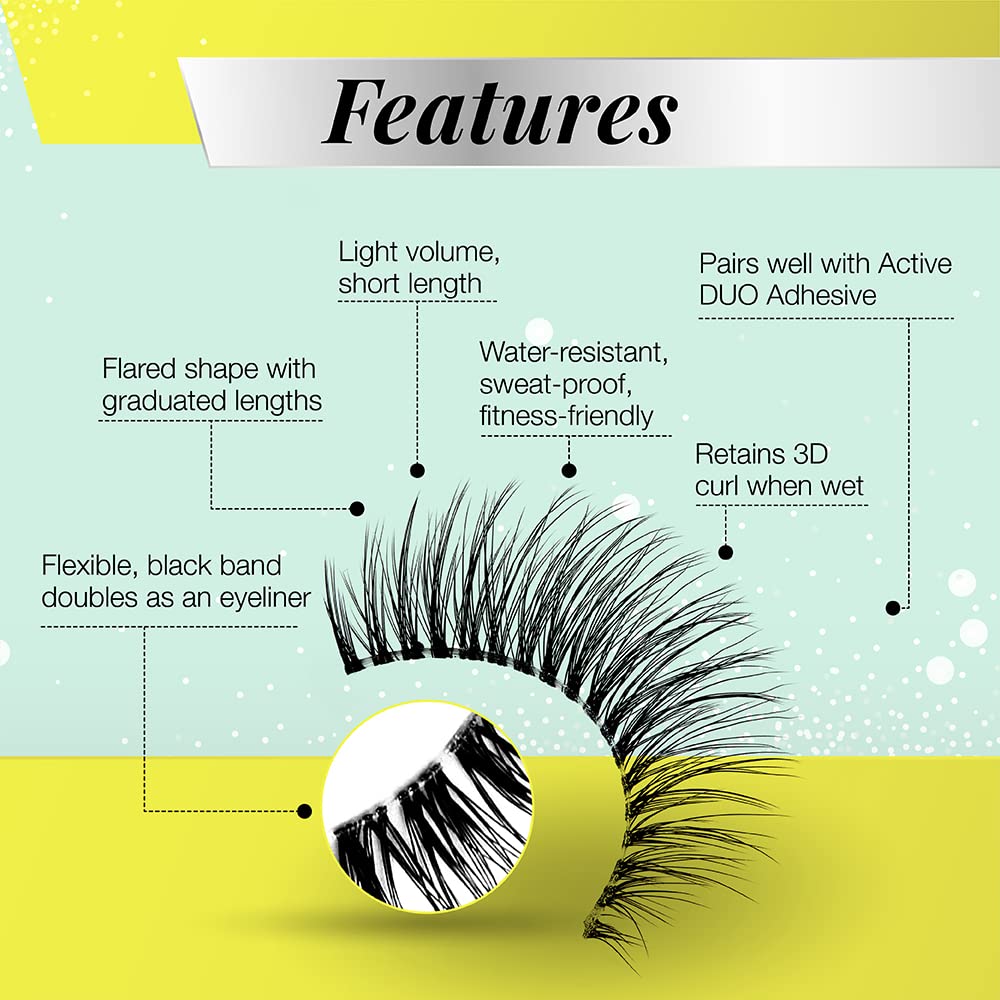 Ardell Active Lashes Speedy - Long-Lasting False Eyelashes, Sweat-Resistant, Natural Look Lashes for Active Wear