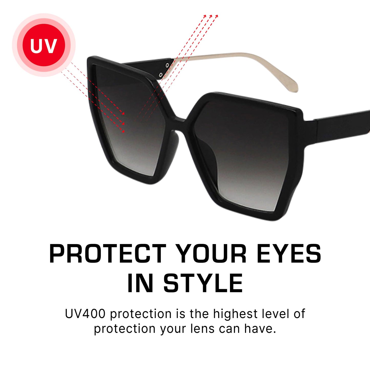 Mad Shade Sunglasses for Women, Modern Black Geometric Bold Angular Glasses, Trendy Summer Eyewear with UV400 Protection