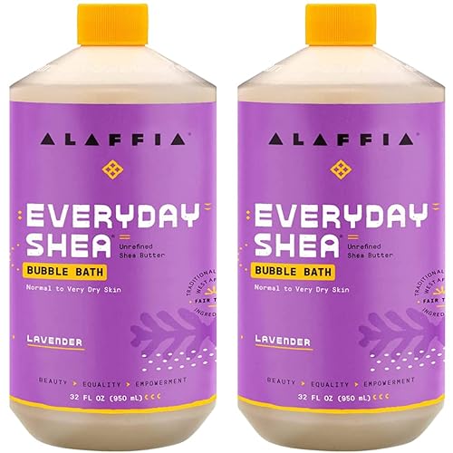 Alaffia Bubble Bath, Lavender 2-Pack - Long-Lasting Bubbles with Moisturizing Shea Butter, 32 Fl Oz