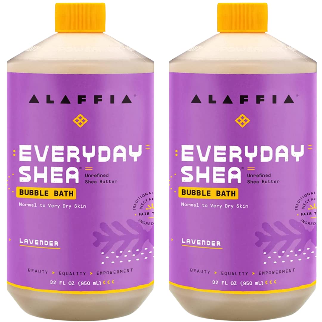 Alaffia Bubble Bath, Lavender 2-Pack - Long-Lasting Bubbles with Moisturizing Shea Butter, 32 Fl Oz
