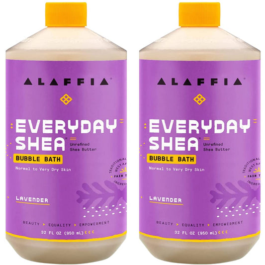 Alaffia Bubble Bath, Lavender 2-Pack - Long-Lasting Bubbles with Moisturizing Shea Butter, 32 Fl Oz