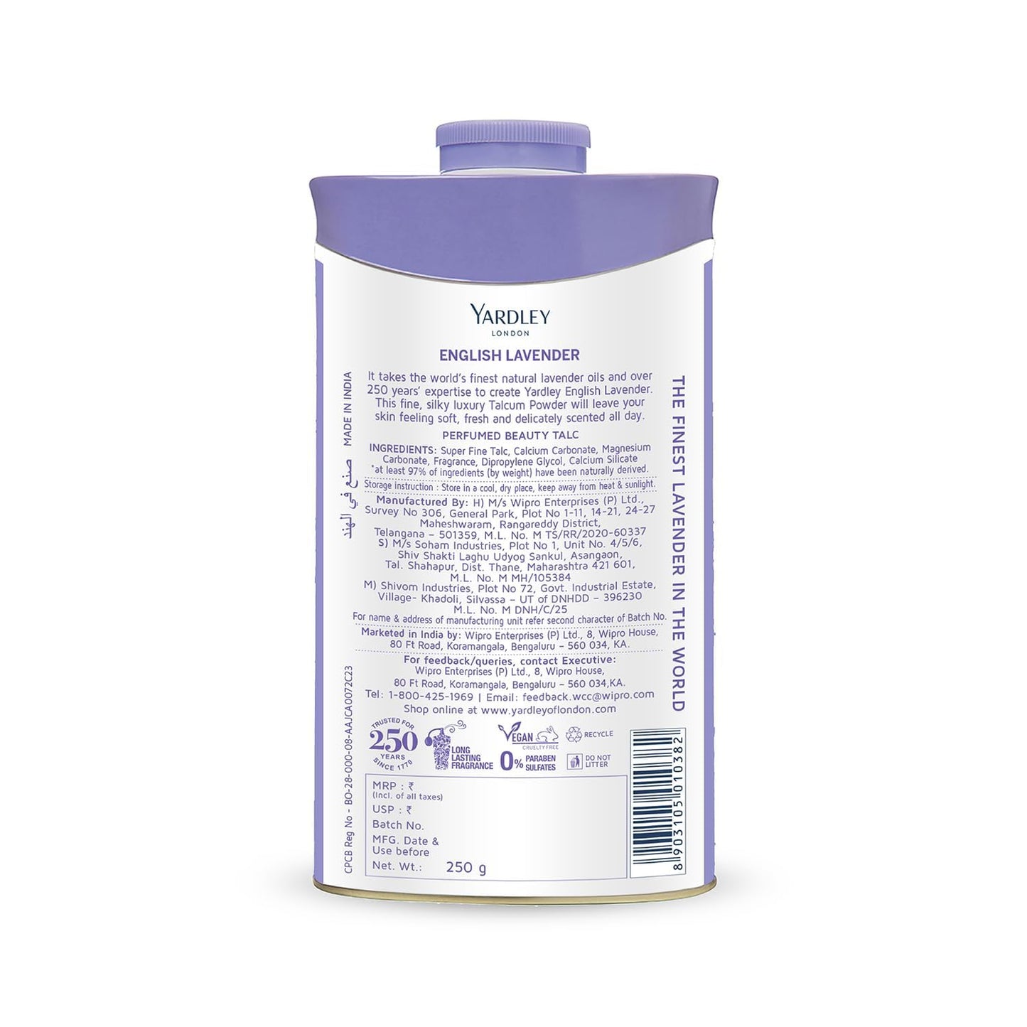 Yardley English Lavender Perfumed Talc | 250g ( 8.81 Ounce) | Pack of 1