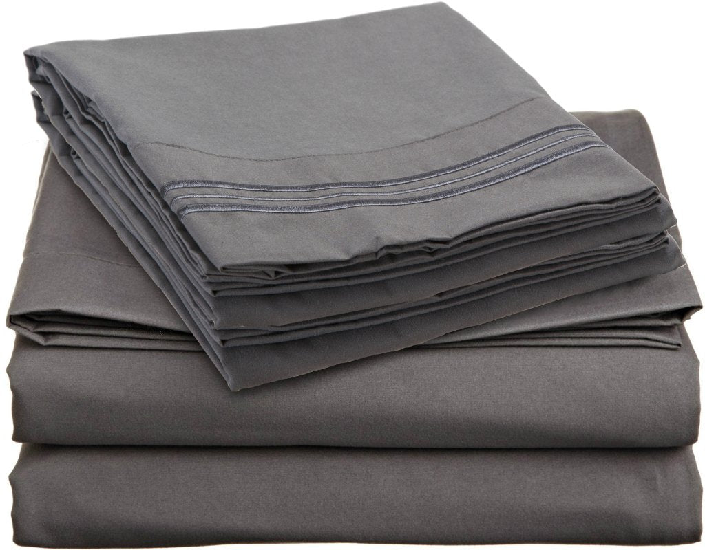 Clara Clark Premier 1800 Series 4 Piece Sheet Set Deep Pocket Brushed Microfiber, Wrinkle, Fade & Stain Resistant, RV-Short Queen, Charcoal Gray