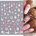 Christmas Nail Art Stickers, 8Sheets 5D Embossed Snowflake Nail Decals Pink White Snowflake Bell Elk Snowmen Xmas Tree Winter Nail Design DIY