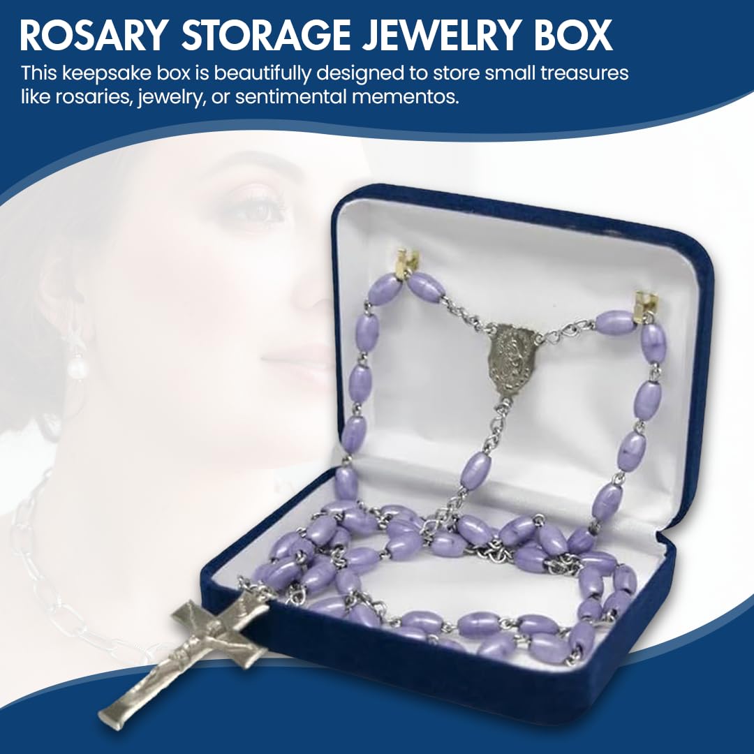 Novel Box Blue Communion Keepsake Rosary Box 3.25x2.5x1 Inches White Inside - Rosary Storage Jewelry Boxes Unique Gift - Religious Rosary Box…