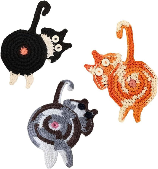 Cat-Themed Drink Coasters – Fun Woven Creative Set for Cat Lovers, Cute Coffee Coasters for Home Decor & Table Protection, 3PC