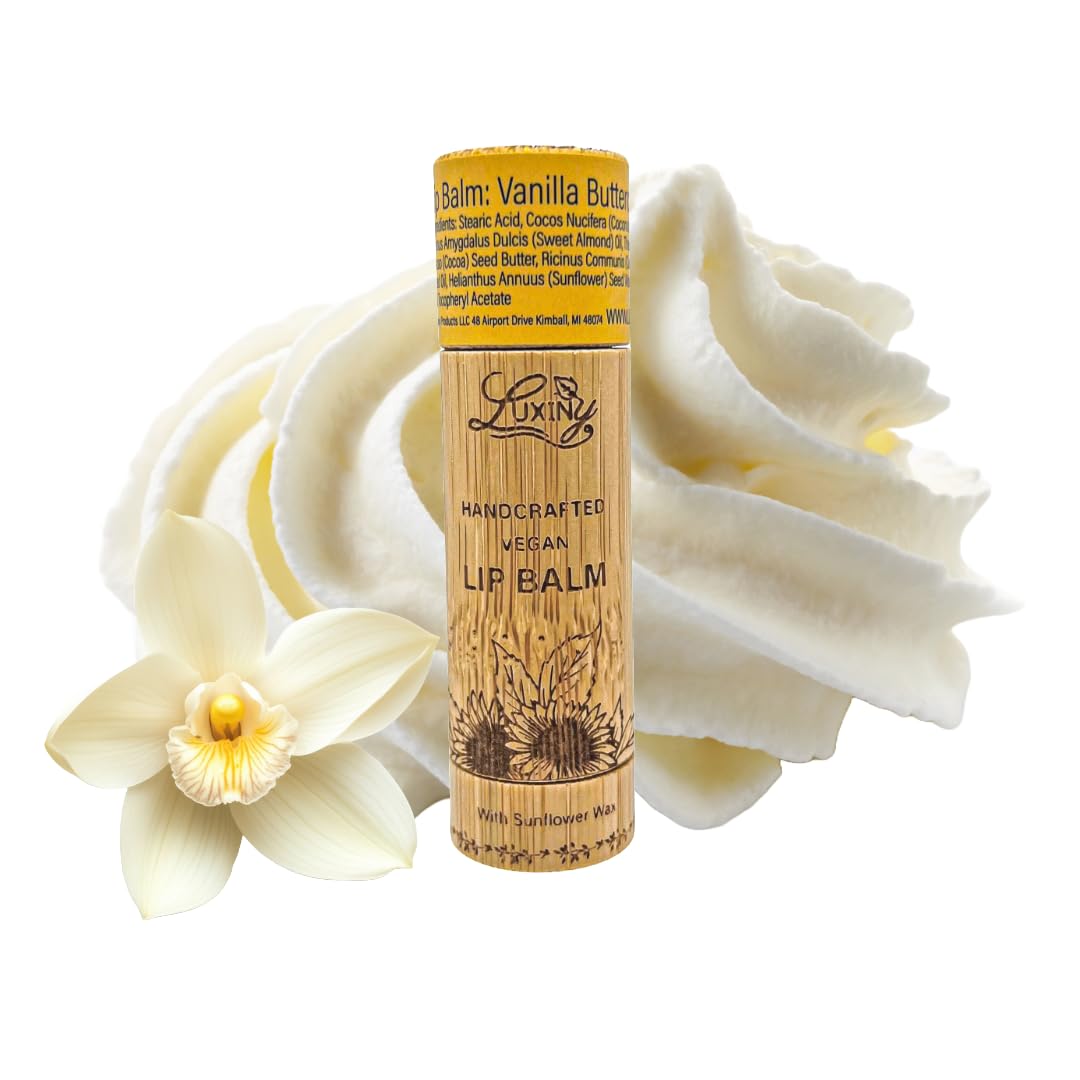 Luxiny Lip Balm in a Bamboo Tube, Vegan Natural Moisturizing, with Sunflower Wax and Vitamin E (Vanilla Buttercream) Beauty and Personal Care Luxiny