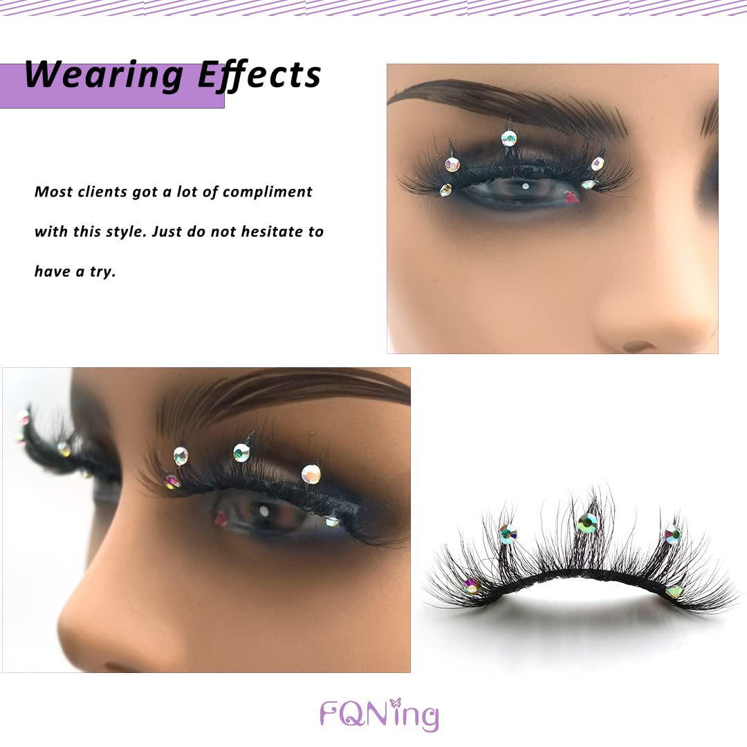 FQNing Mink Lashes with Glitter Rhinestones Cute Popular Eyelashes Sparkle Dramatic Style 4 Pairs (AF08crystal)