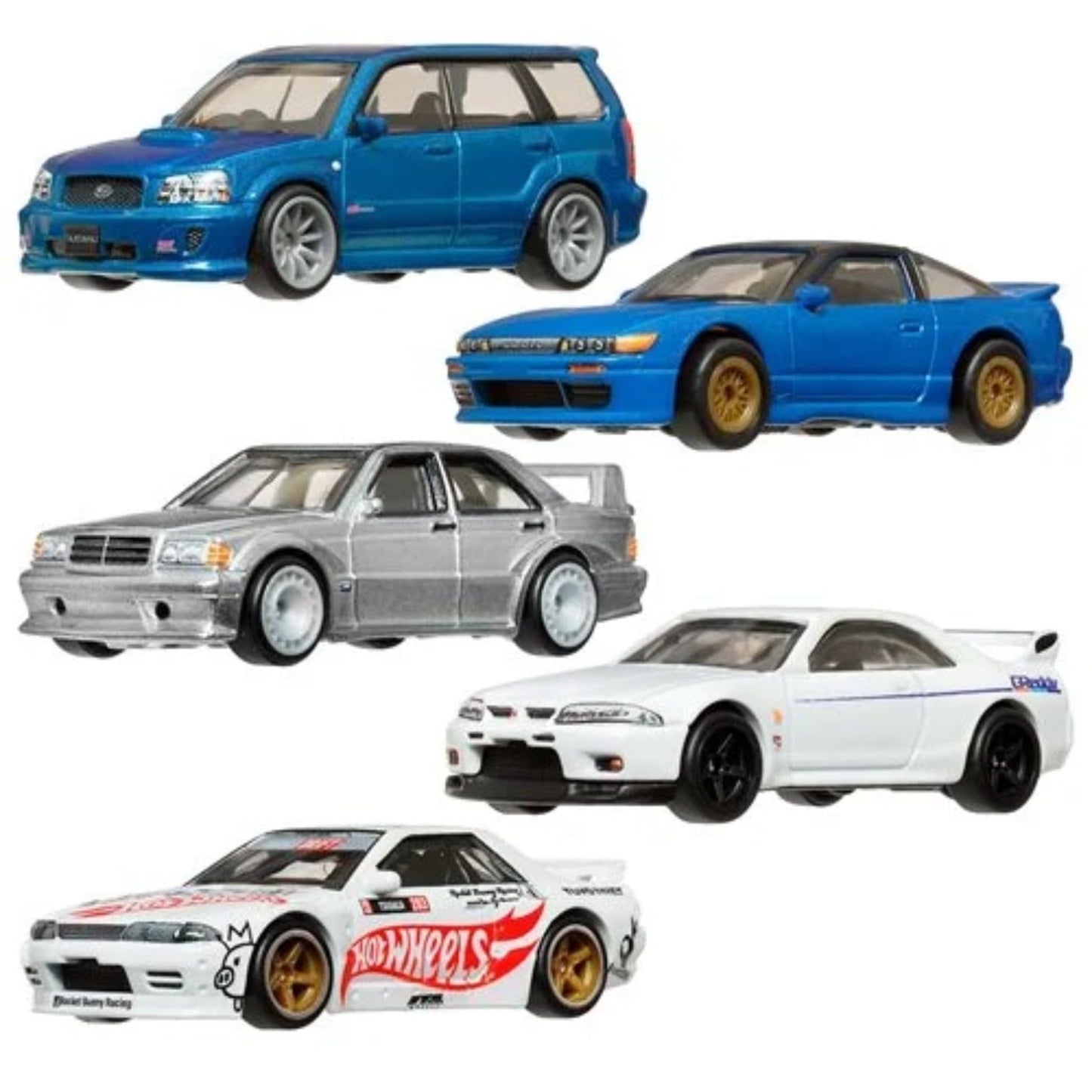 Hot Wheels Modern Classics Die-Cast Cars Set, 5-Pack, Nissan Skyline GTR, Mercedes-Benz 190E, Subaru Forester STI, Limited Edition FPY86-961E