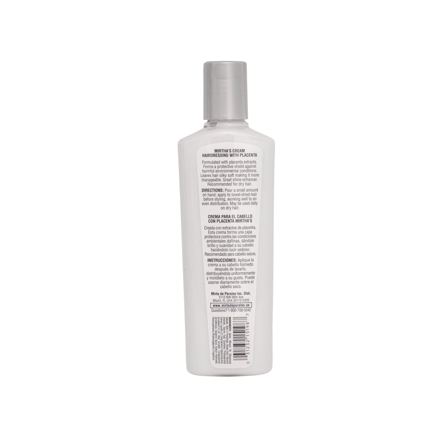 Mirta De Perales Cream Hairdressing with Placenta for Dry, Dull & Frizz-Prone Hair | Daily Styling Cream with Soy Placenta Extract & Mineral Oil |