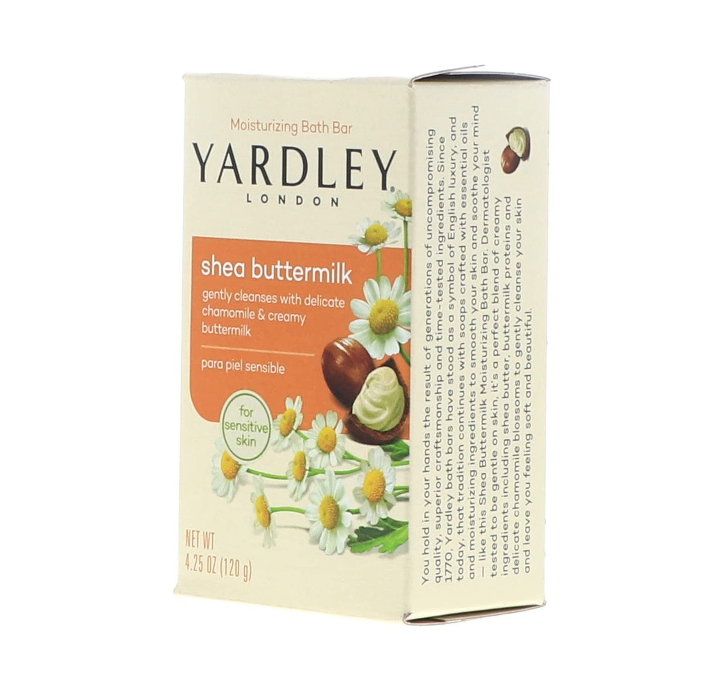 Yardley London Sensitive Skin Shea Buttermilk Bar Soap, 4.0 oz (Pack of 6)