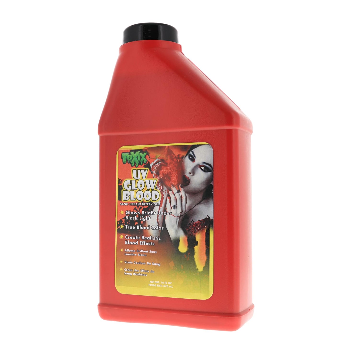 TOXIX UV Fake Blood - 16 fl oz GLOWS Under Blacklight Red Fake Blood for Halloween, SFX Makeup, Cosplay, Safe, Washable, SHAKE WELL BEFORE EACH USE!
