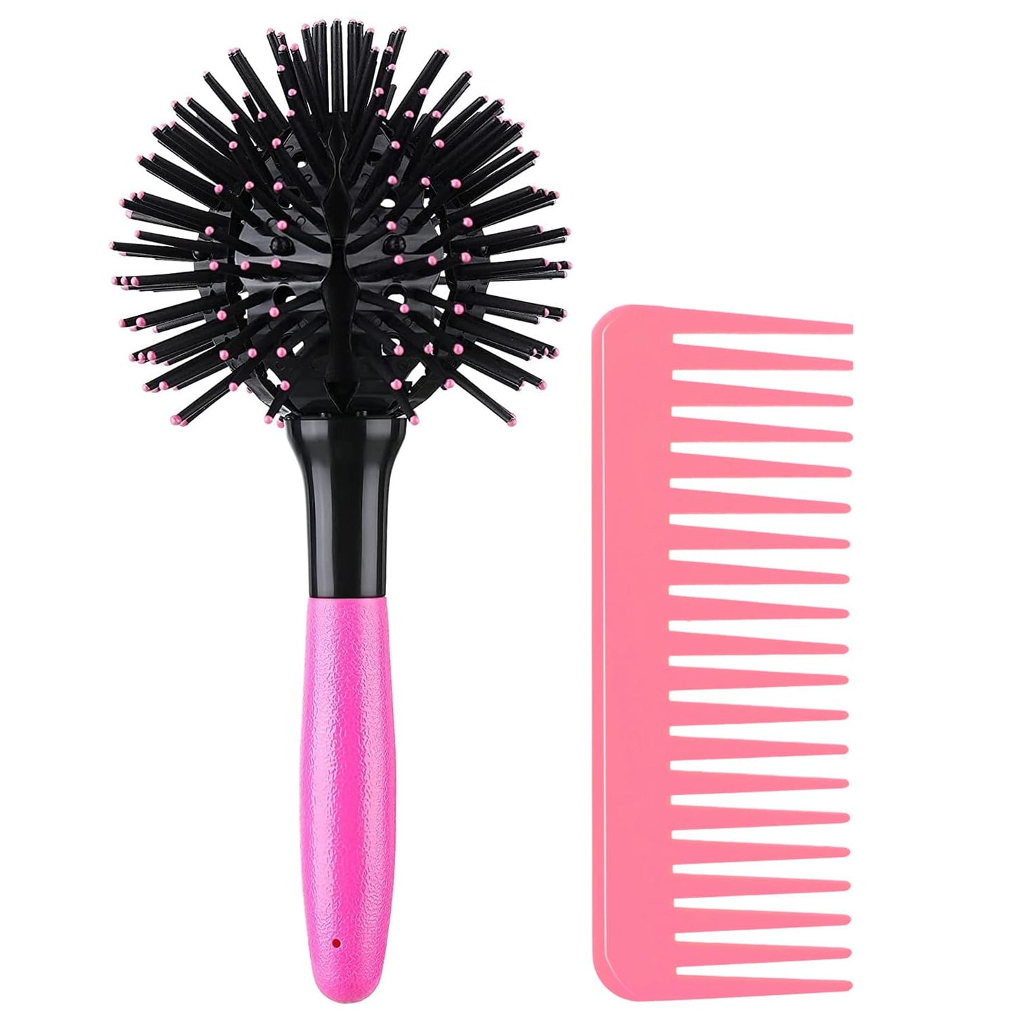 3D Bomb Curl Hair Brush 360° Round Styling Hair Brush Detangling Hairbrush Spherical Ball Brush Salon Round Hair Curling Curler and Wide Tooth Comb