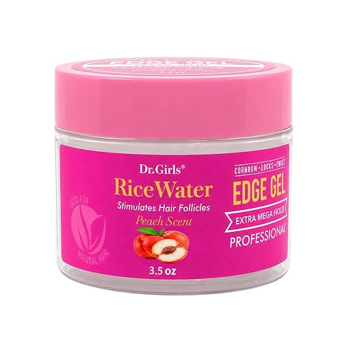 Dr. Girls Rice Water Edge Gel - Extra Mega Hold for Cornrows, Locs & Twists with Biotin, Castor Oil 3.5oz (Peach)