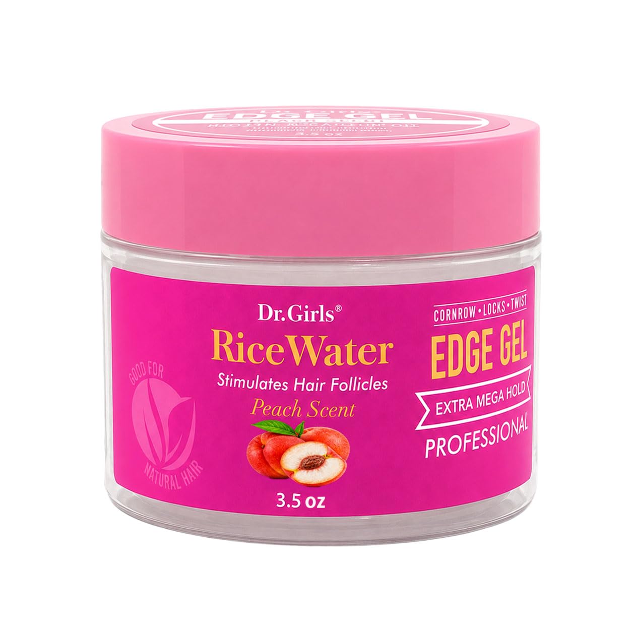 Dr. Girls Rice Water Edge Gel - Extra Mega Hold for Cornrows, Locs & Twists with Biotin, Castor Oil 3.5oz (Peach)