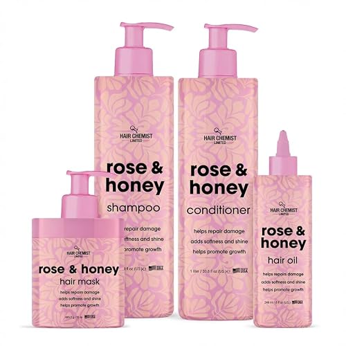 Hair Chemist Rose & Honey Ultimate 4-Piece Hair Care Collection - Includes 33.8oz Shampoo, 33.8oz Conditioner, 15oz Hair Mask & 8oz Hair Oil