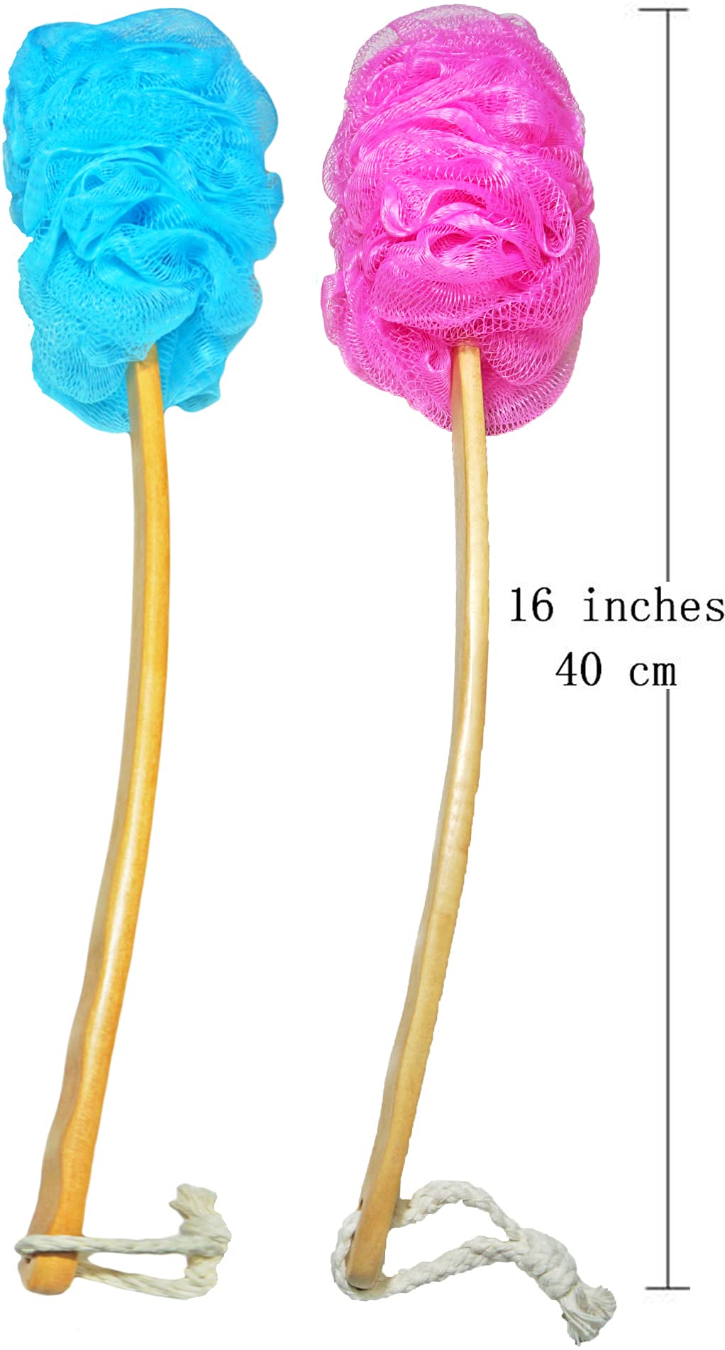Shower Loofah Body & Back Scrubber - Exfoliating Loofah Bath Brush On a Stick - with Long Wooden Handle Back Brush for Men & Women - Easy Reach Body