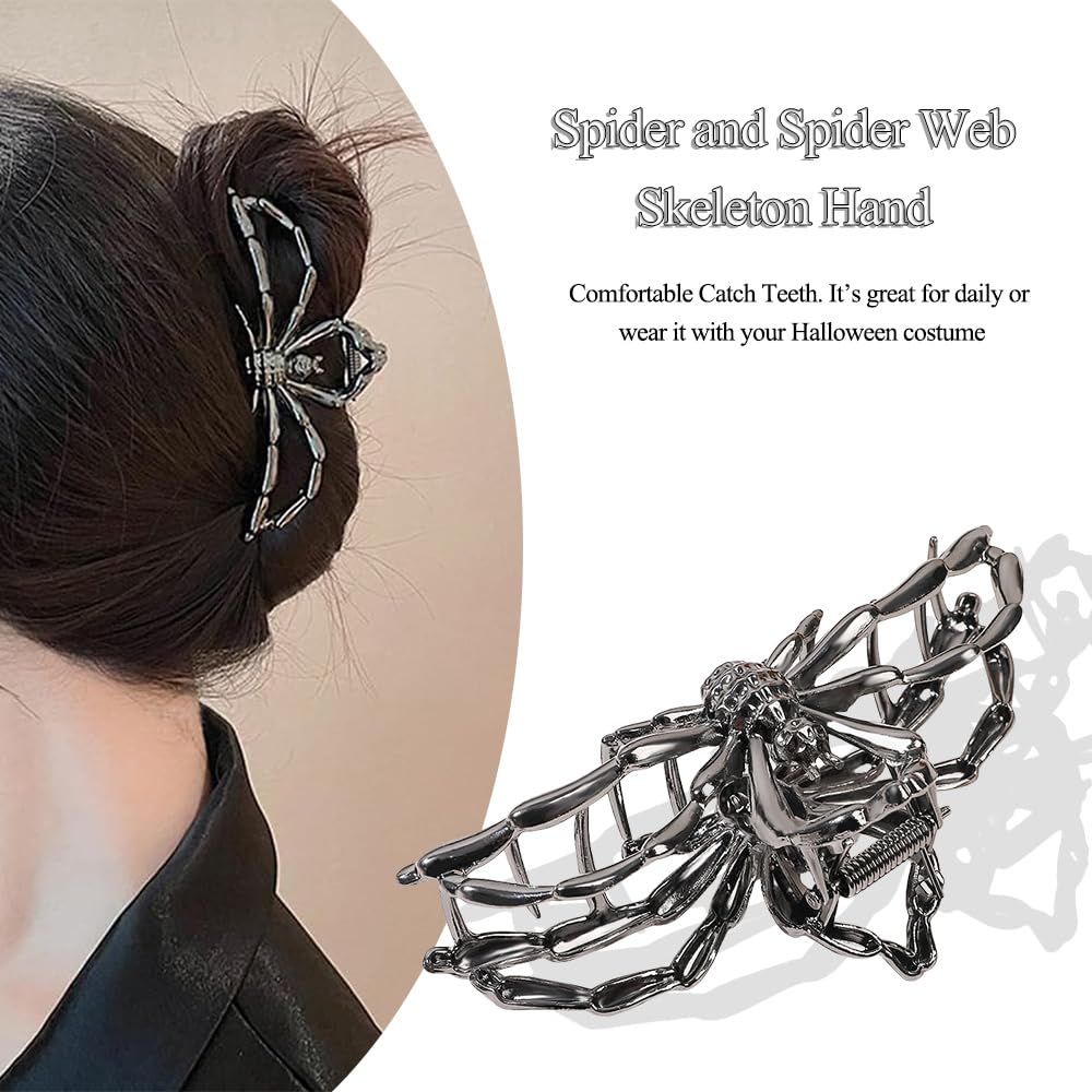 3PCS Black Spider Web Skeleton Hand Skull Hair Claw Clips for Women And Girls, Hiphop Metal Large Medium Size for Thick Thin Hair, Headband Barrette Beauty and Personal Care RAUIMOUR