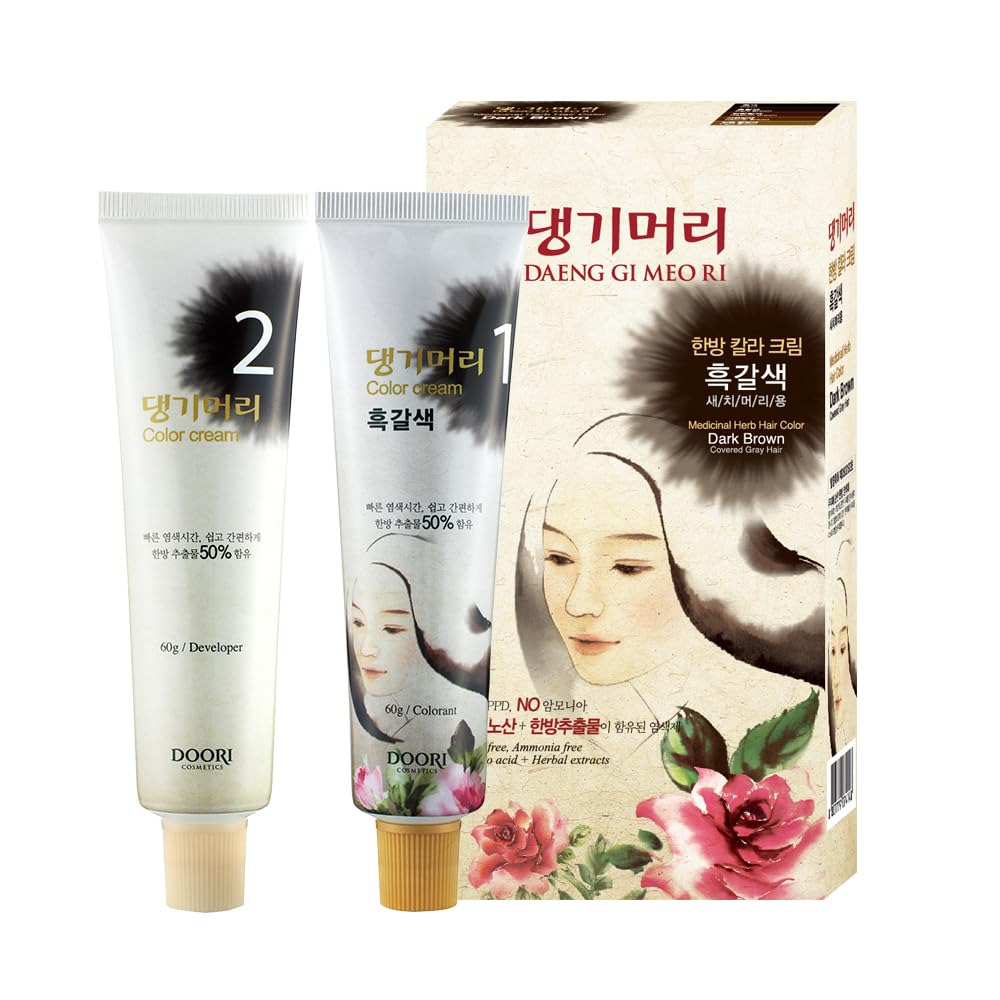 Daeng Gi Meo Ri - Korean Herbal Hair Dye Color Cream [Dark Brown] (3 PACK) - PPD-Free Gray Coverage, Hair Protection, High-Keratin Formula, 5 Oz