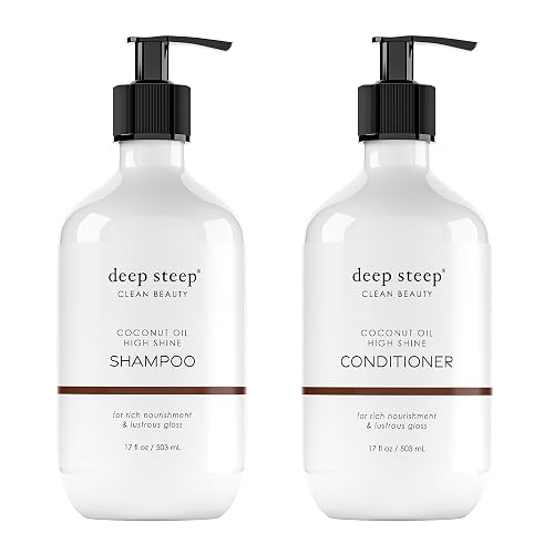 Deep Steep High Shine Coconut Oil Shampoo & Conditioner, 17 oz - Moisturizing Shampoo with Aloe Vera, Argan Oil, Rice Protein - Sulfate-Free, Vegan