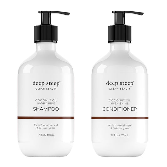 Deep Steep High Shine Coconut Oil Shampoo & Conditioner, 17 oz - Moisturizing Shampoo with Aloe Vera, Argan Oil, Rice Protein - Sulfate-Free, Vegan Beauty & Personal Care Deep Steep