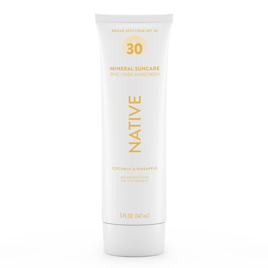 Native Sunscreen SPF 30, Zinc Oxide Dermatologist Tested Suitable for Sensitive Skin & Hawaii Compliant, 5 Ounces | Pineapple & Coconut Scent Sun