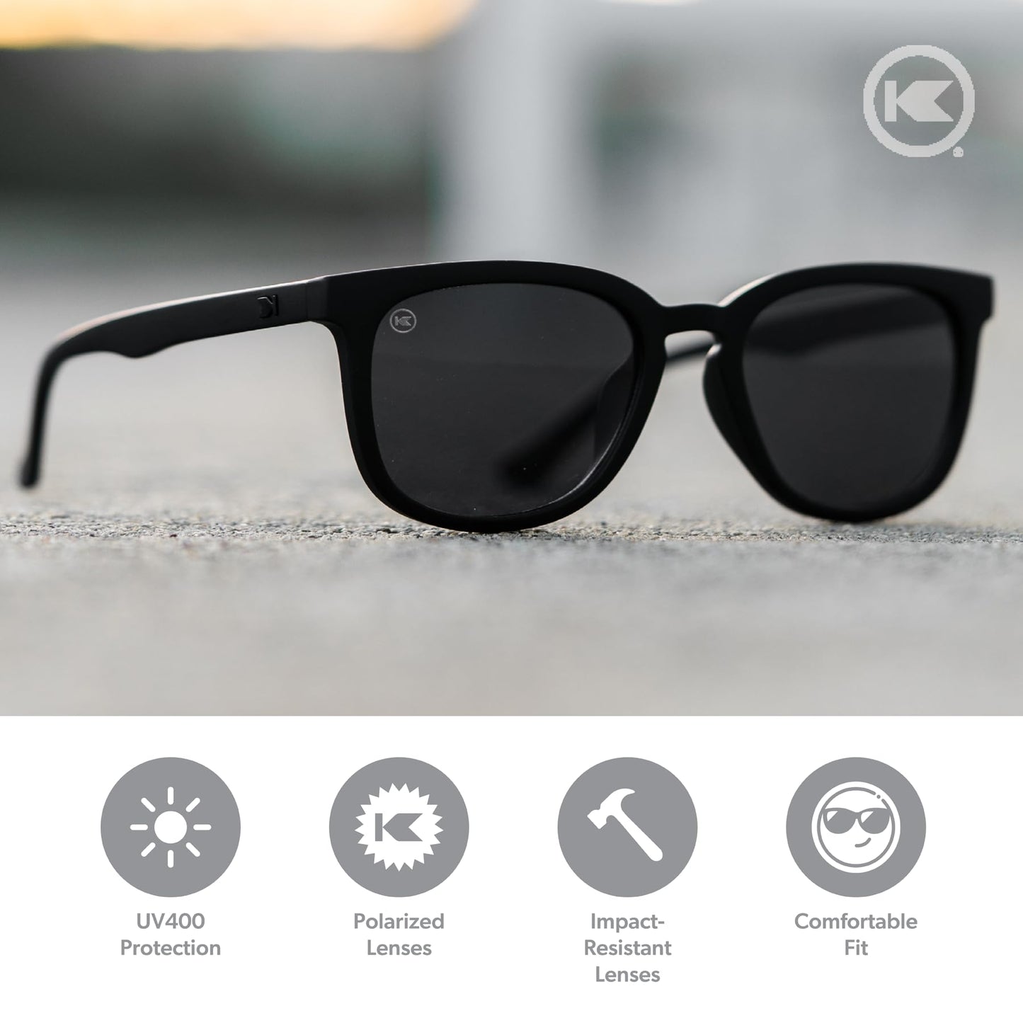 Knockaround Paso Robles Polarized Sunglasses for Women & Men - Impact Resistant Lenses & Full UV400 Protection, Black on Black Frames/Black Lenses