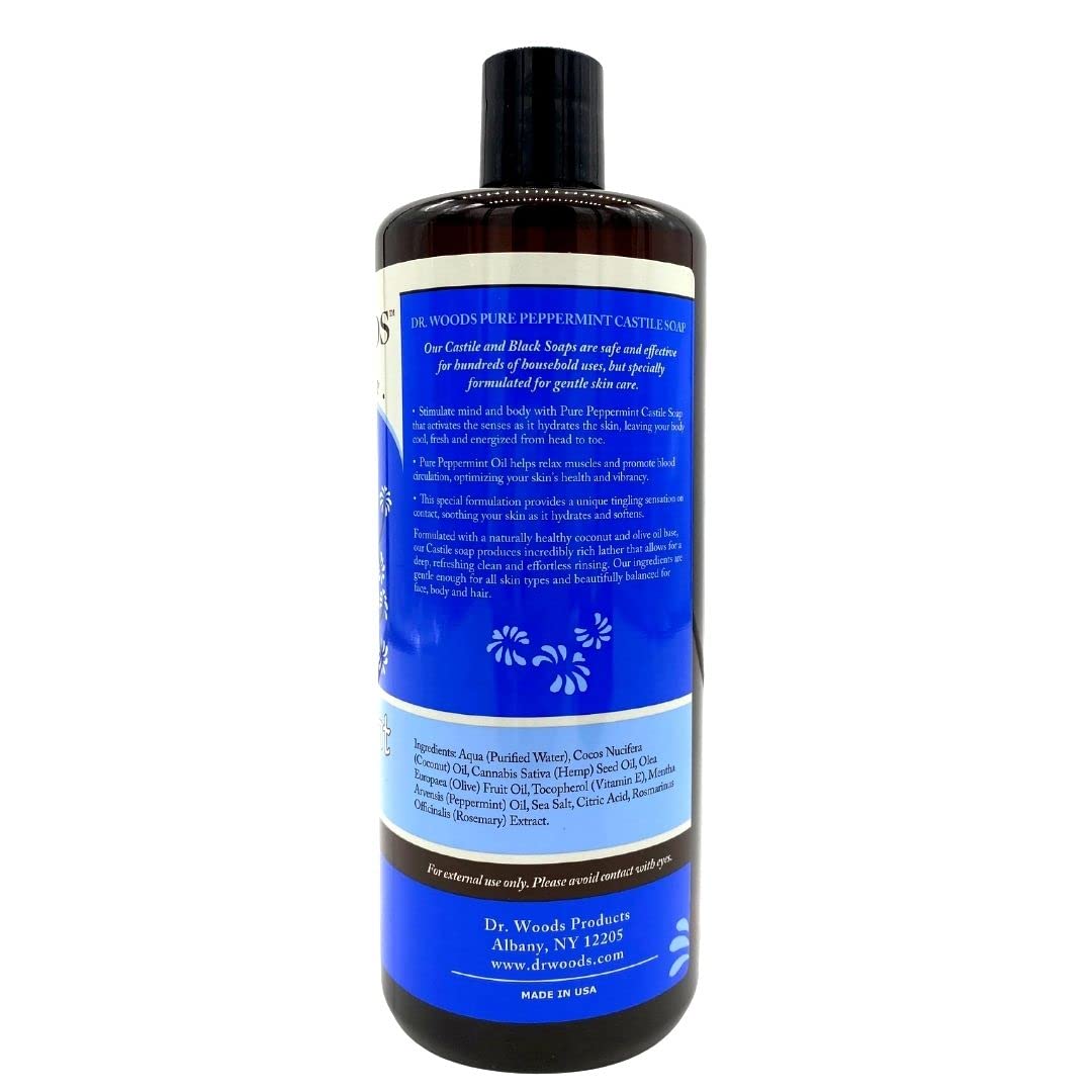 Dr. Woods Peppermint Liquid Castile Soap- Castile Soap with Pure Peppermint Oil, Body Wash for Men and Women, Contains Olive Oil, Natural Cleaner